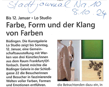 Artikel im Stadtjournal "Farbe, Form und der Klang von Farben" zur Ausstellung im Lo Studio in Büdingen
