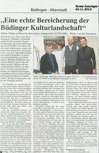 Eröffnung Galerie Lo Studio - Artikel Kreis-Anzeiger v. 30.11.2012